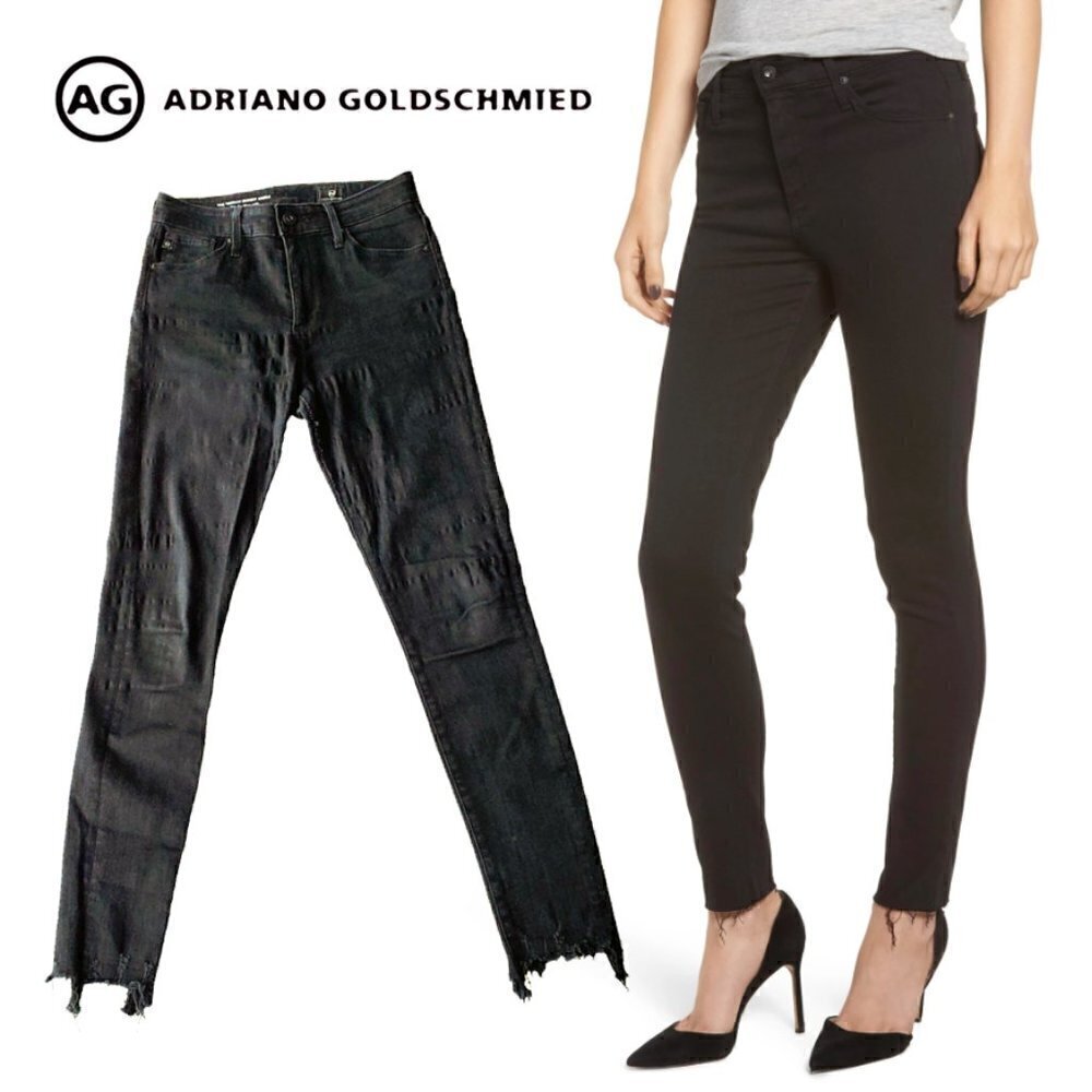 AG Adriano Goldschmied Farrah Black High Rise Ankle Skinny Jeans Raw Goth 25R